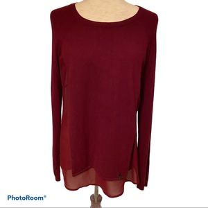 RUDSAK TOP TUNIC DIONNE RED LONG SLEEVE SHEER BACK Size M